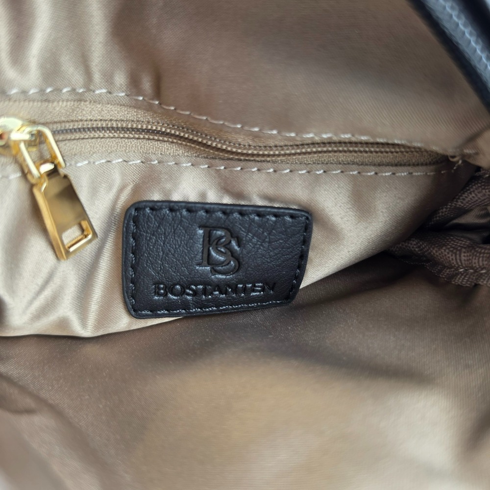 Bostanten NWT Black Leather‎ Sling Crossbody Bag Chevron Strap Gold Hardware - Picture 5 of 10